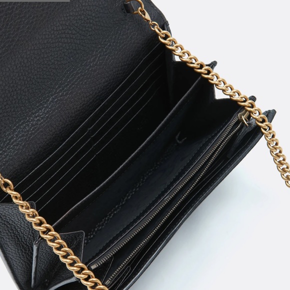 GUCCI BLACK GRAINED LEATHER GG MARMONT SMALL CHAIN BAG - Picture 7 of 10